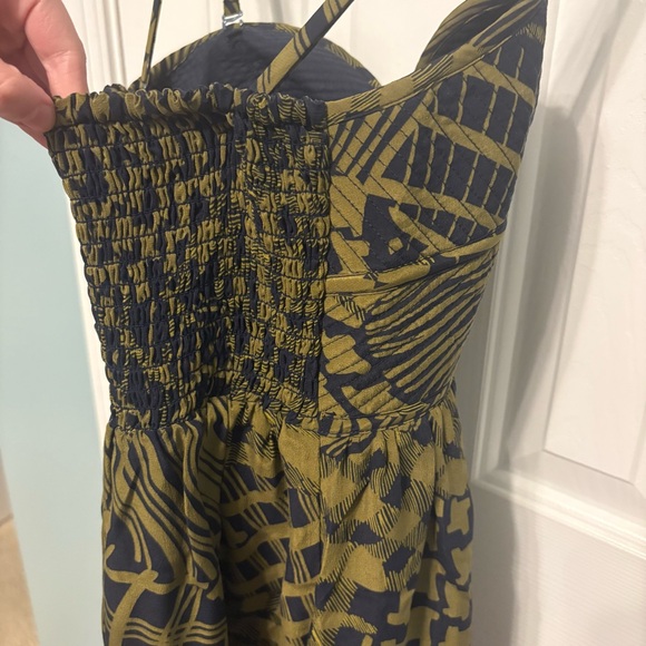 Maple Anthropologie Dress Size 2 Silk Green Navy Sweetheart Geometric Mini Lined - Picture 15 of 16
